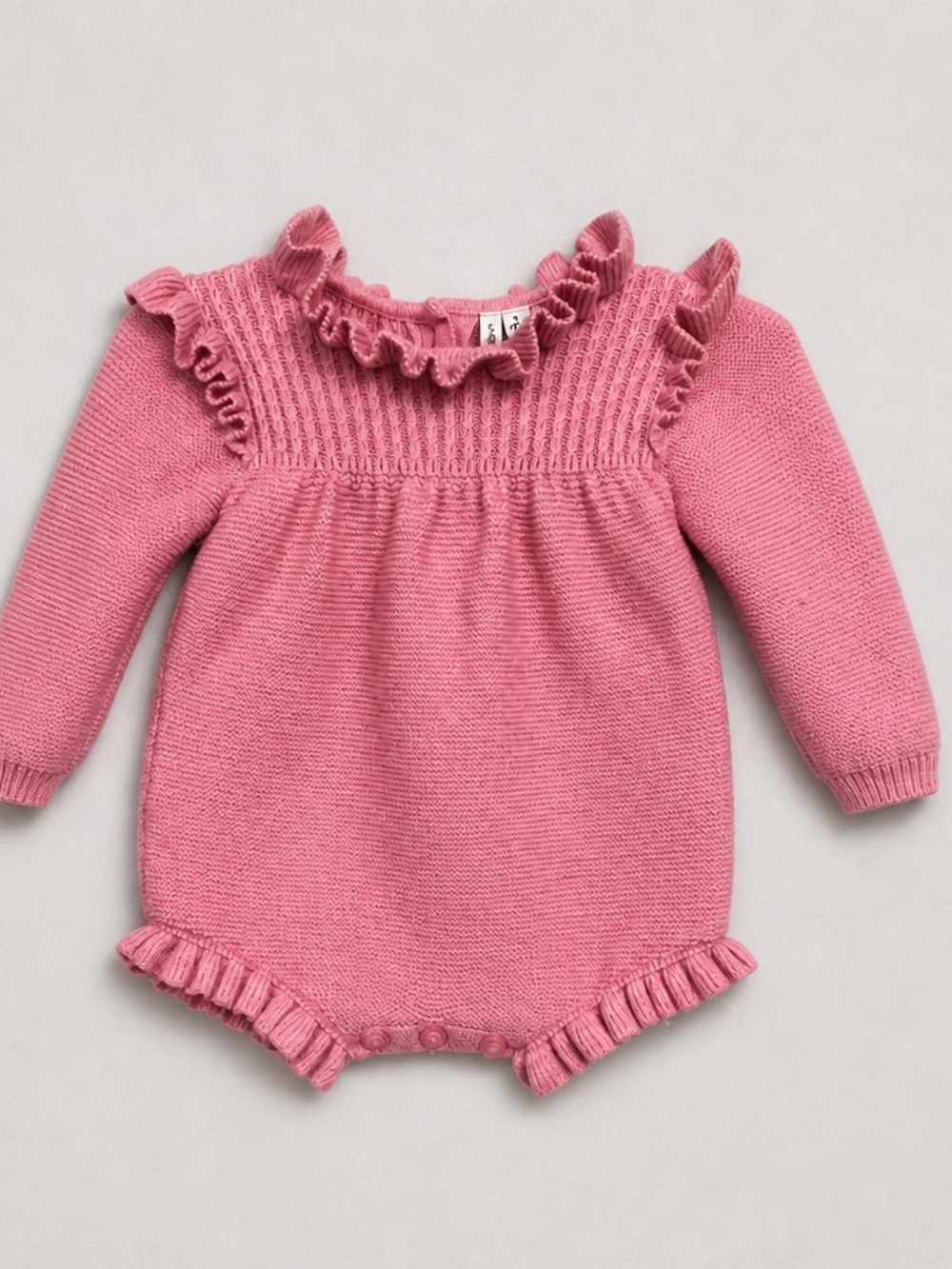 Janie and Jack Pink Ruffle Knit One-Piece sweater bubble romper 3-6 months